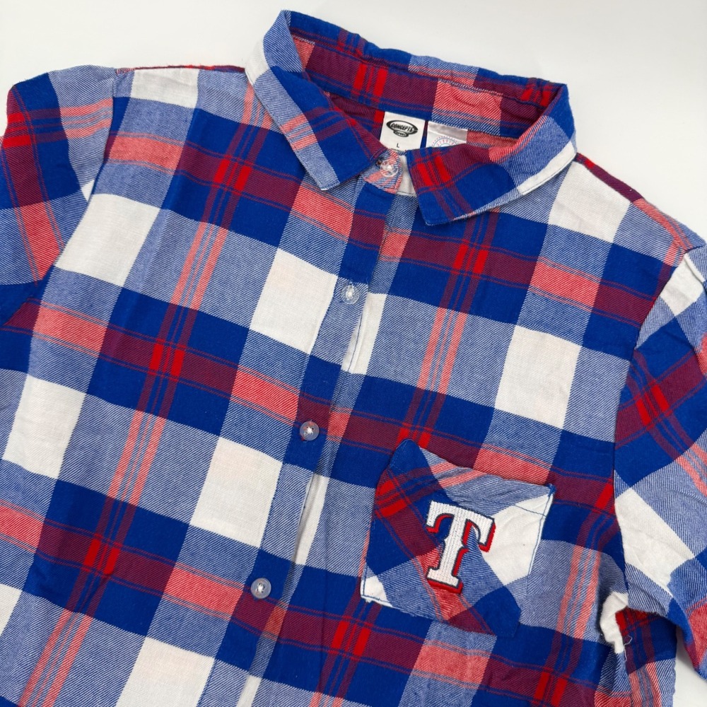 Concepts Sport Texas Rangers Plaid Button Up Shirt Womens Large Blue Red White